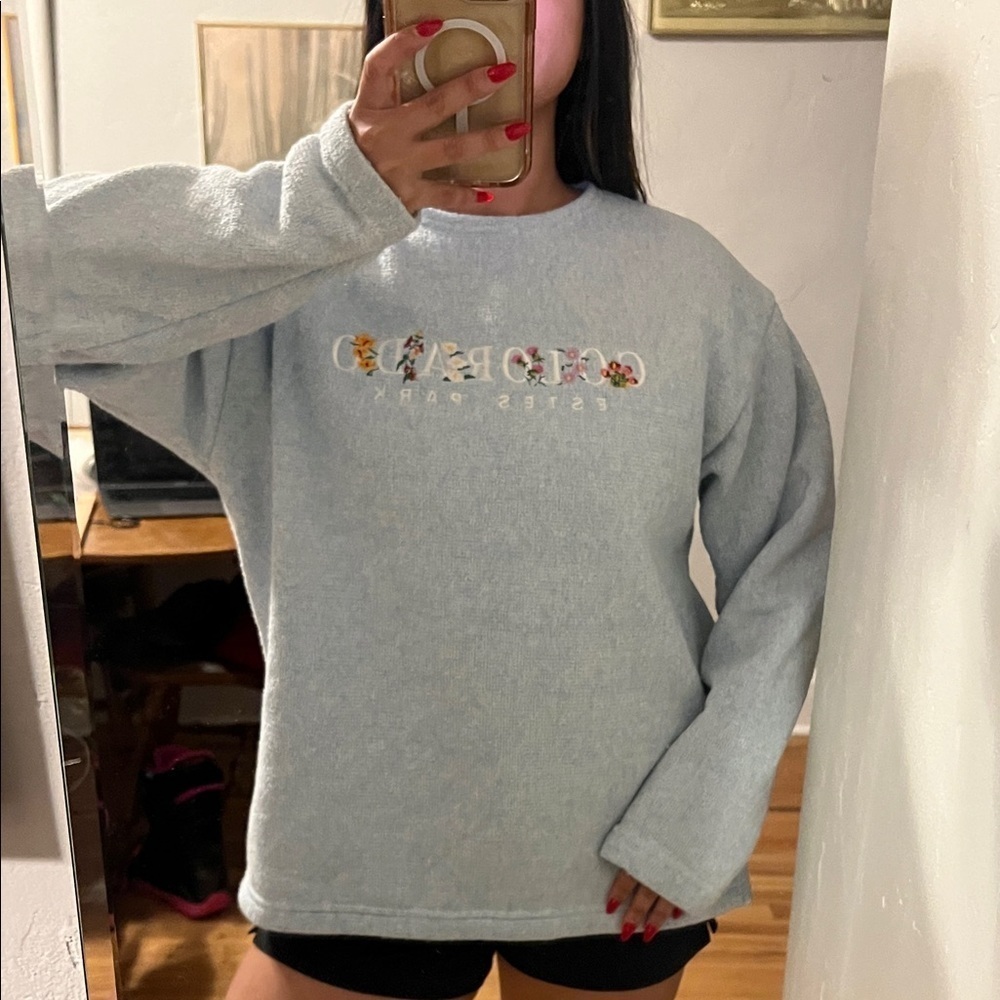 Vintage floral embroidery Colorado blue oversized sweater